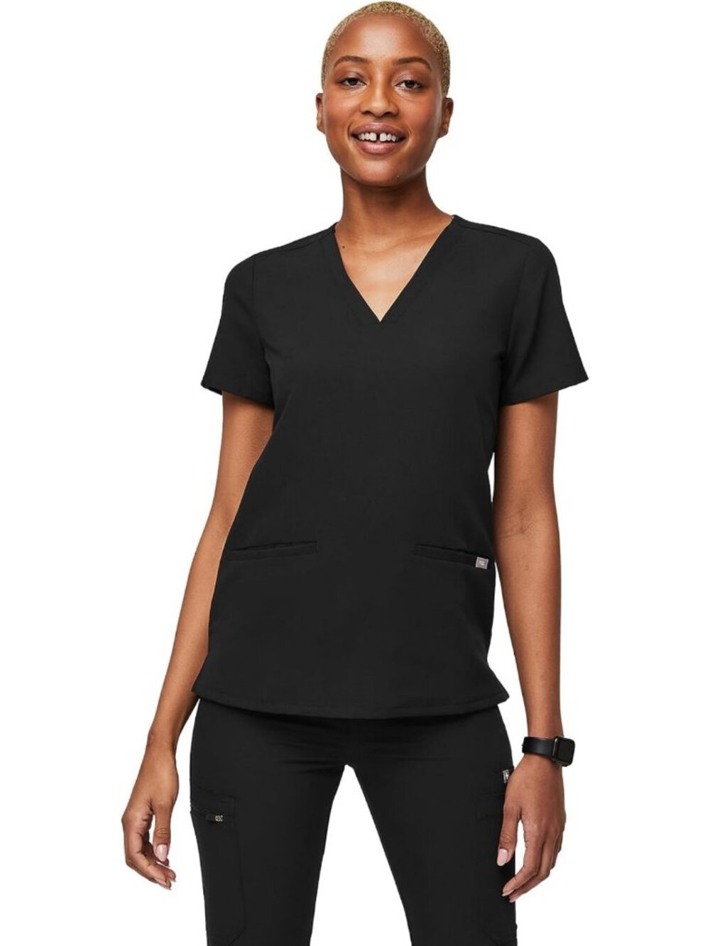 Stylish Women's Black Scrub Top - Comfortable, Lightweight, Perfect for Work